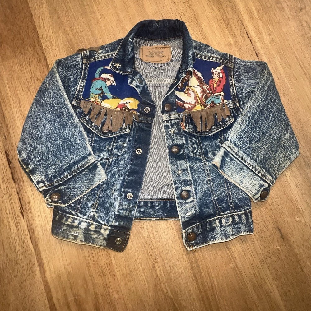 Vtg Orange Tab Levi's Denim Jacket Cowboy Made USA **READ Fringe‎ Age 3-4 (Sz 5)